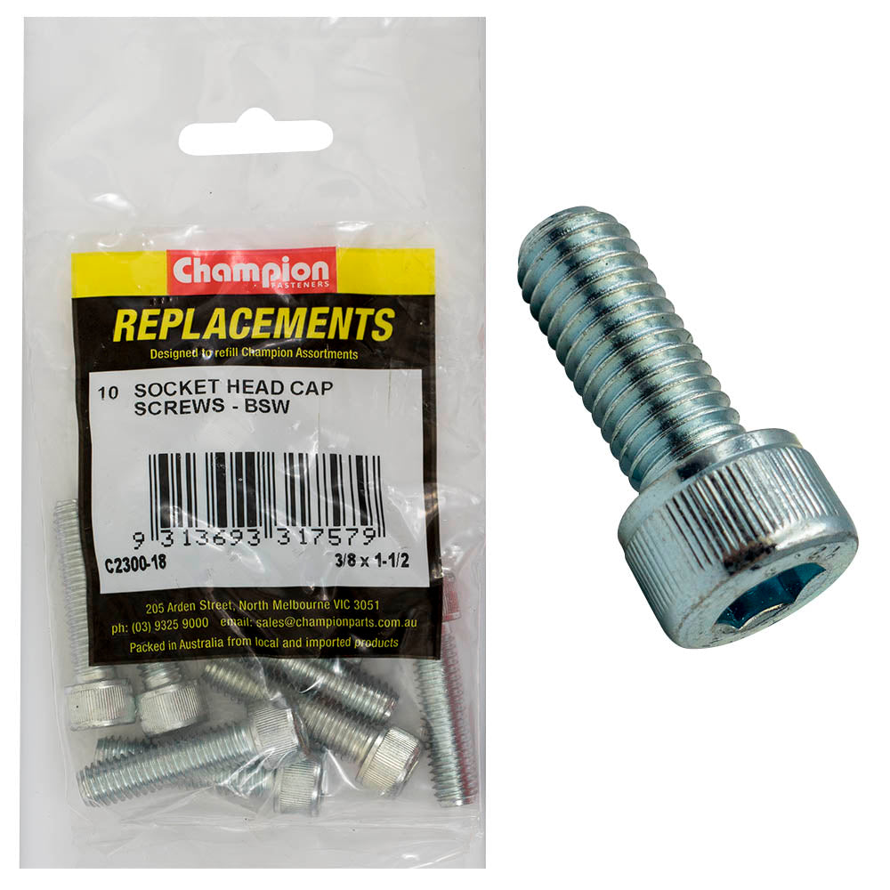 Champion Fasteners Socket Head Cap Screw High Tensile Bsw 3/8In X 1 1/2In Zinc Plated C2300-18