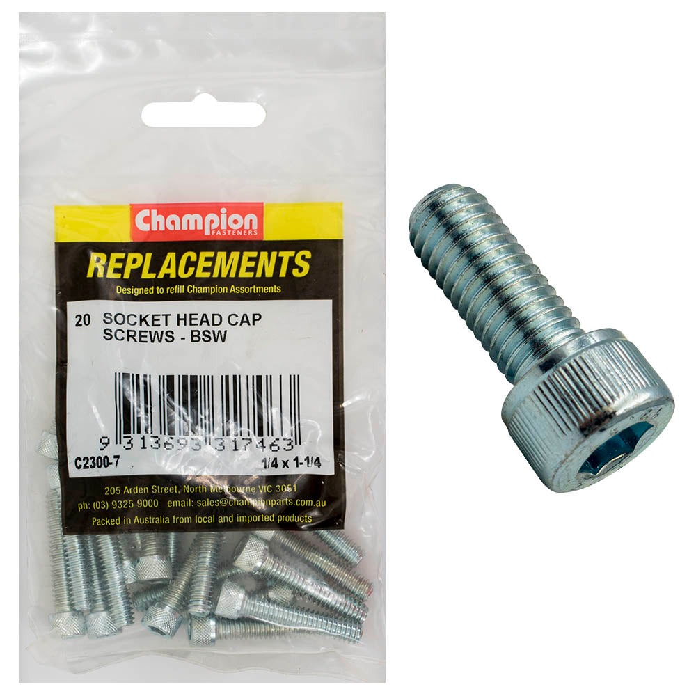 Champion Fasteners Socket Head Cap Screw High Tensile Bsw 1/4In X 1 1/4In Zinc Plated C2300-7