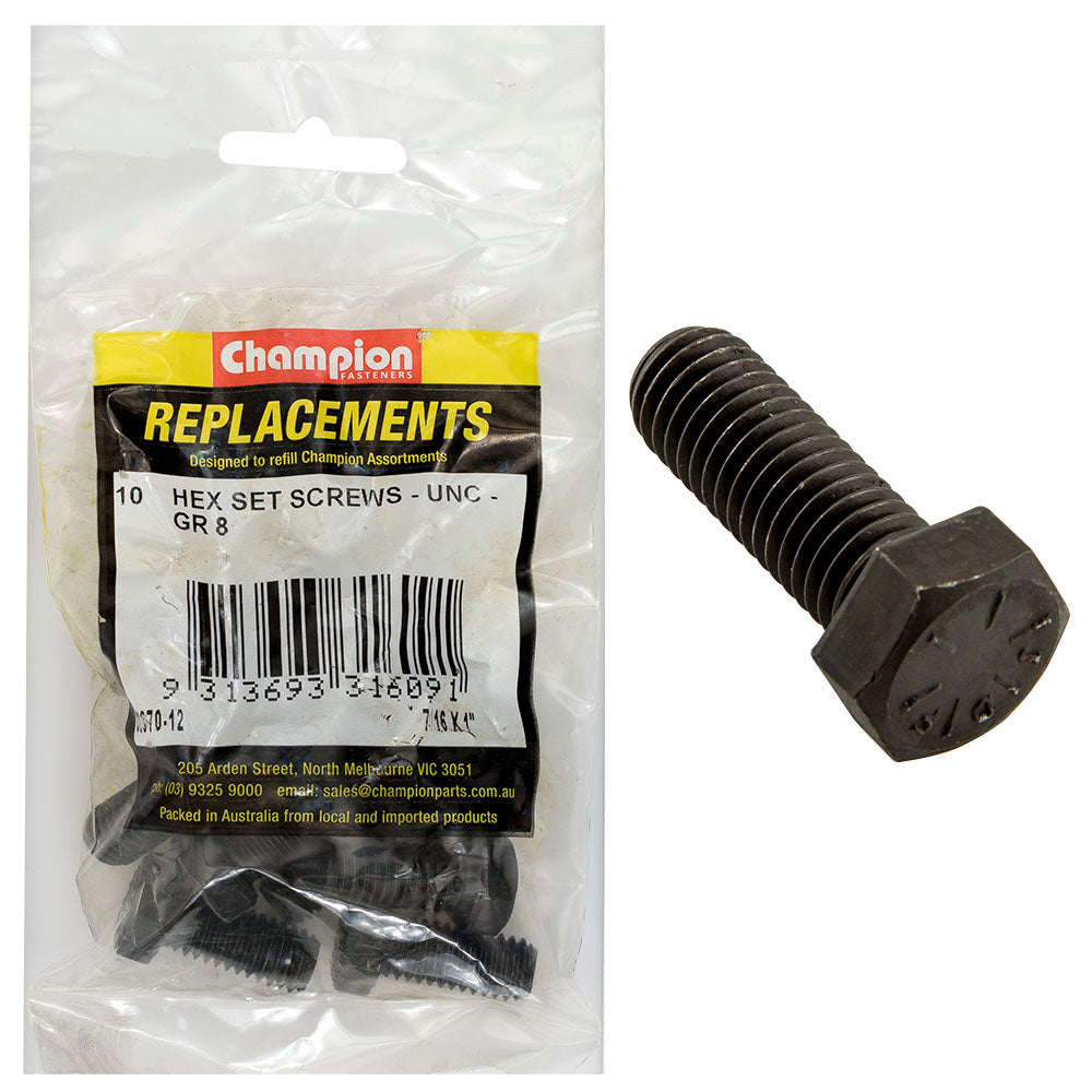 Champion Fasteners Hex Set Screw High Tensile 7/16In X 1In Unc Grade 8 C2370-12