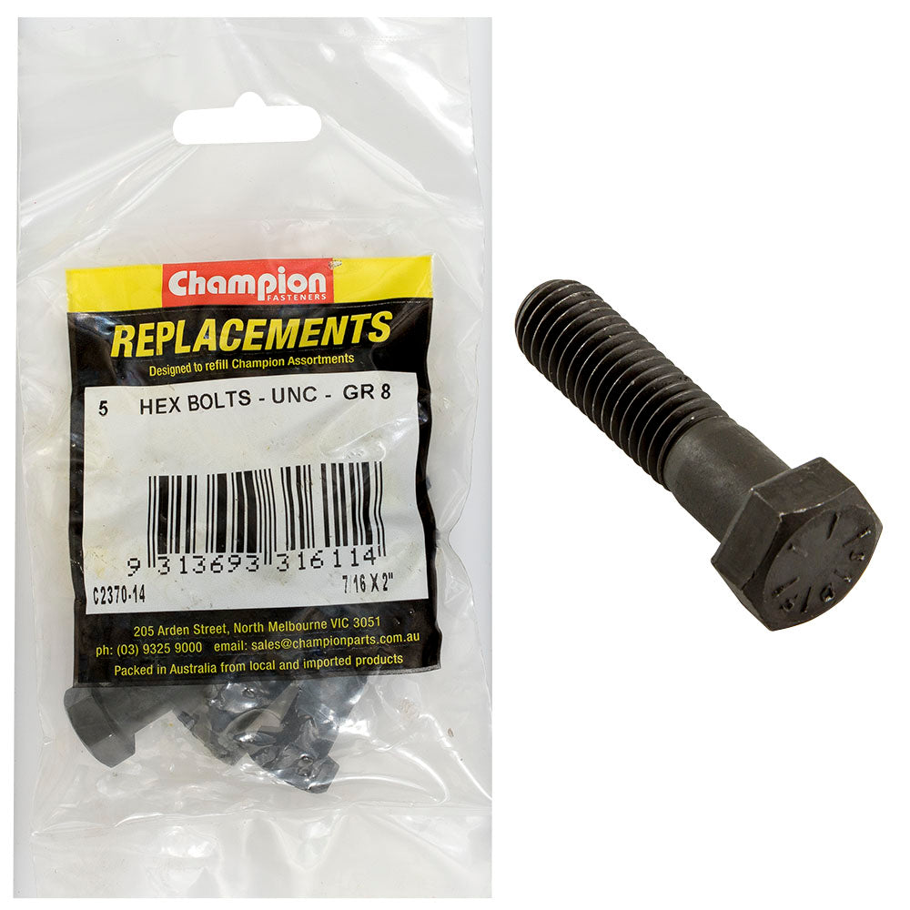 Champion Fasteners Hex Bolt High Tensile 7/16in x 2in UNC Grade 8 C2370-14