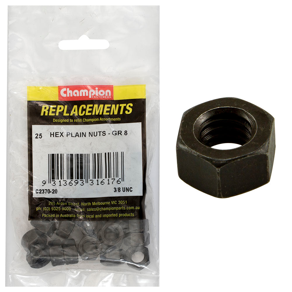 Champion Fasteners Hex Plain Nut 3/8In Unc Class 8 C2370-20