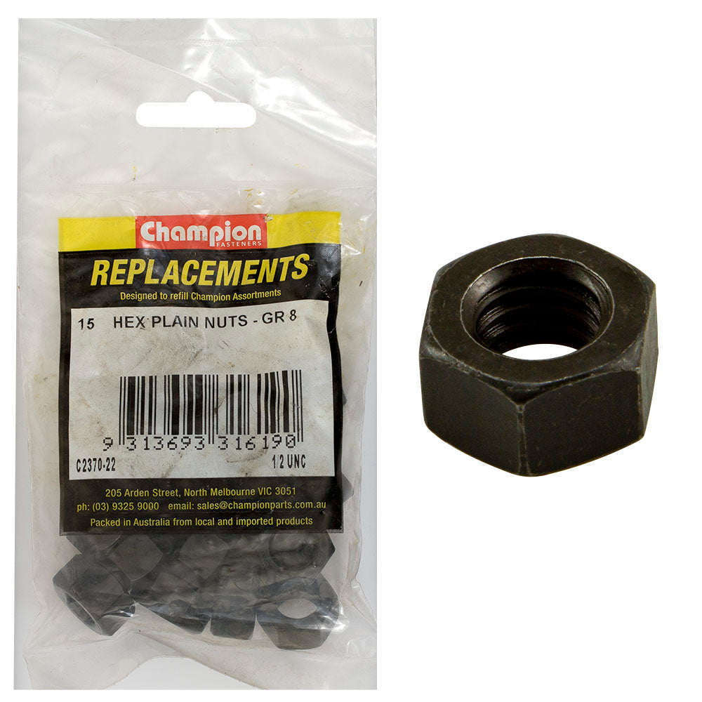 Champion Fasteners Hex Plain Nut 1/2in UNC Class 8 C2370-22