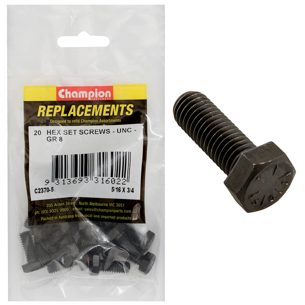 Champion Fasteners Hex Set Screw High Tensile 5/16in x 3/4in UNC Grade 8 C2370-5