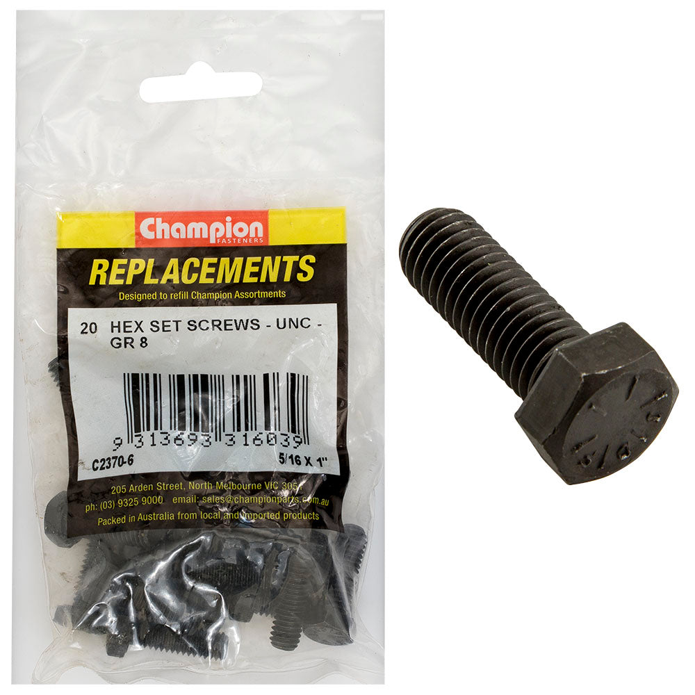 Champion Fasteners Hex Set Screw High Tensile 5/16In X 1In Unc Grade 8 C2370-6