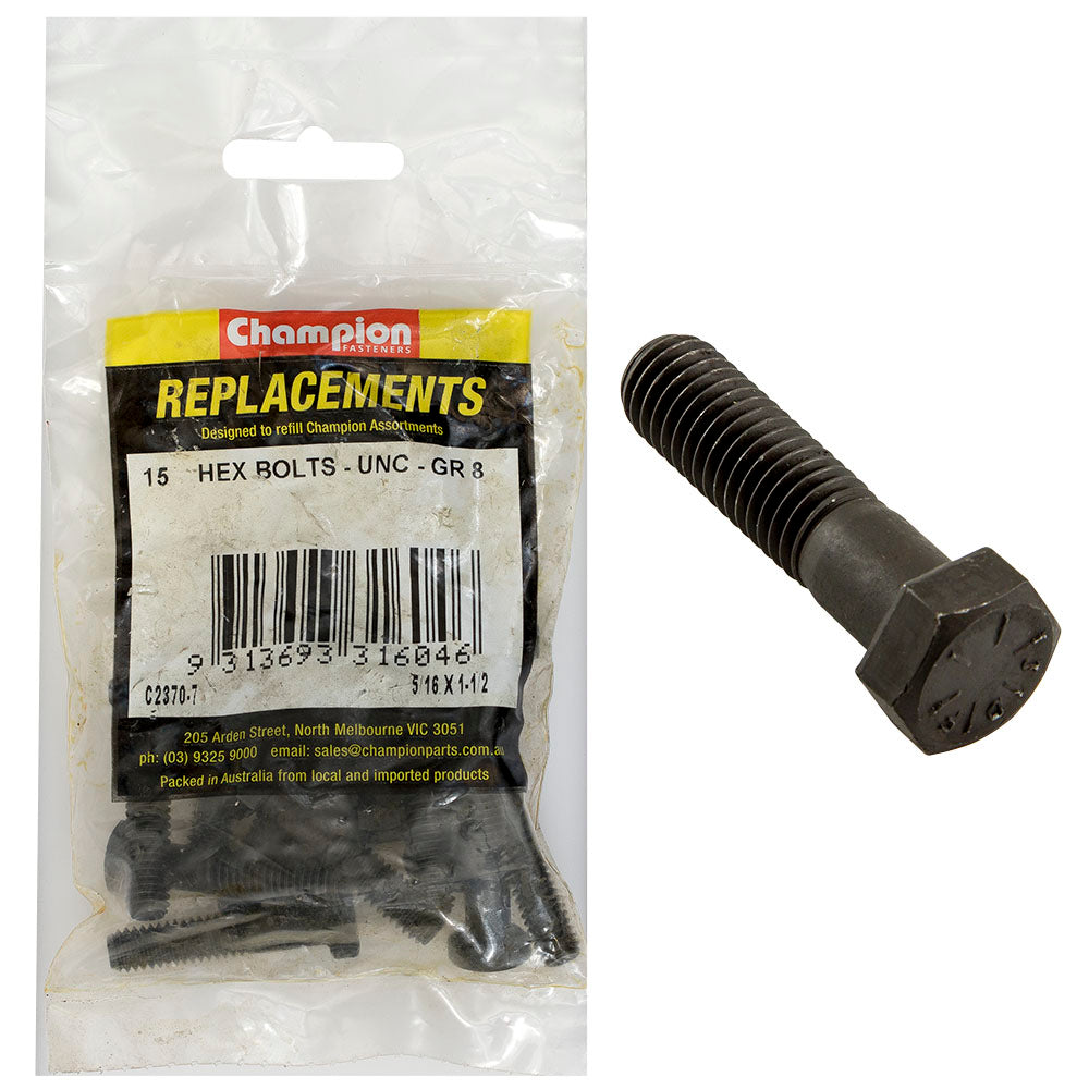 Champion Fasteners Hex Bolt High Tensile 5/16In X 1 1/2In Unc Grade 8 C2370-7