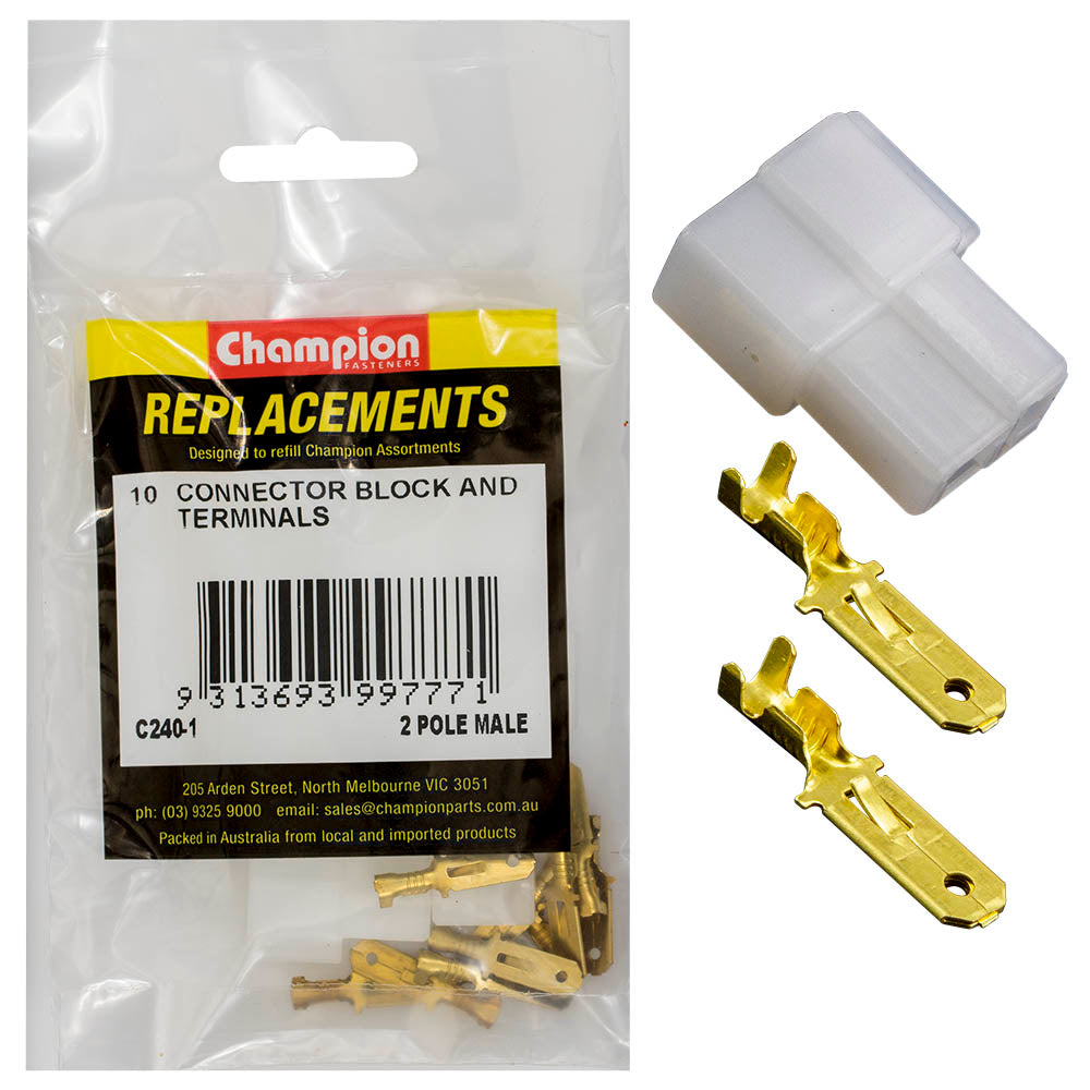 Champion Fasteners Crimp Terminal Blade Male Non Insulated & Connector Block Male 2 Pin C240-1