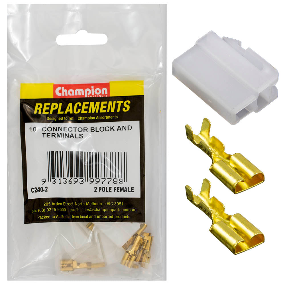 Champion Fasteners Crimp Terminal Blade Female Non Insulated & Connector Block Female 2 Pin C240-2