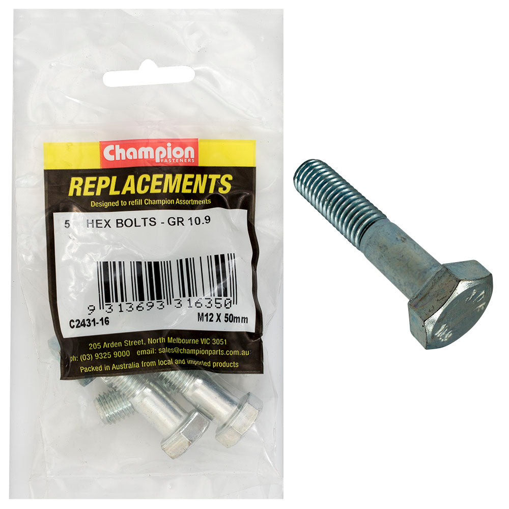 Champion Fasteners Hex Bolt High Tensile M12 X 50mm Grade10.9 C2431-16