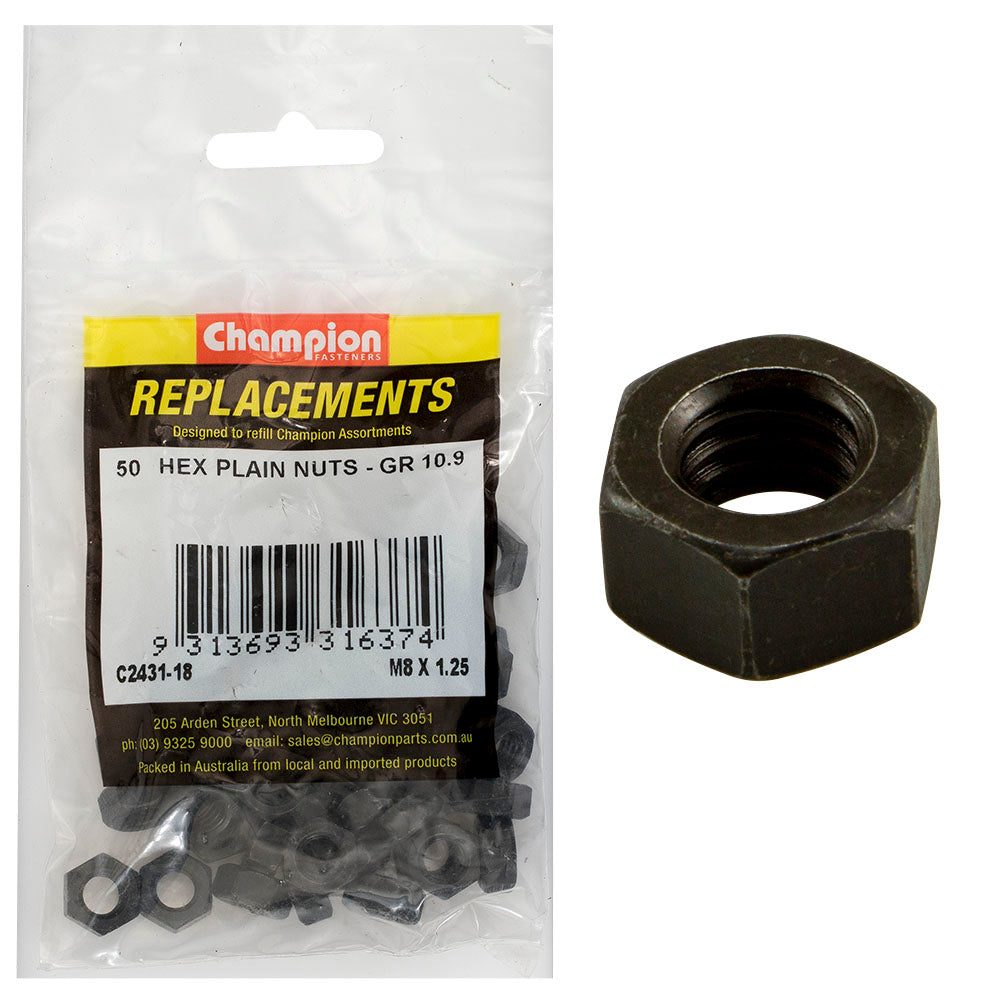 Champion Fasteners Hex Plain Nut High Tensile M8 X 1.25mm Class 8 C2431-18