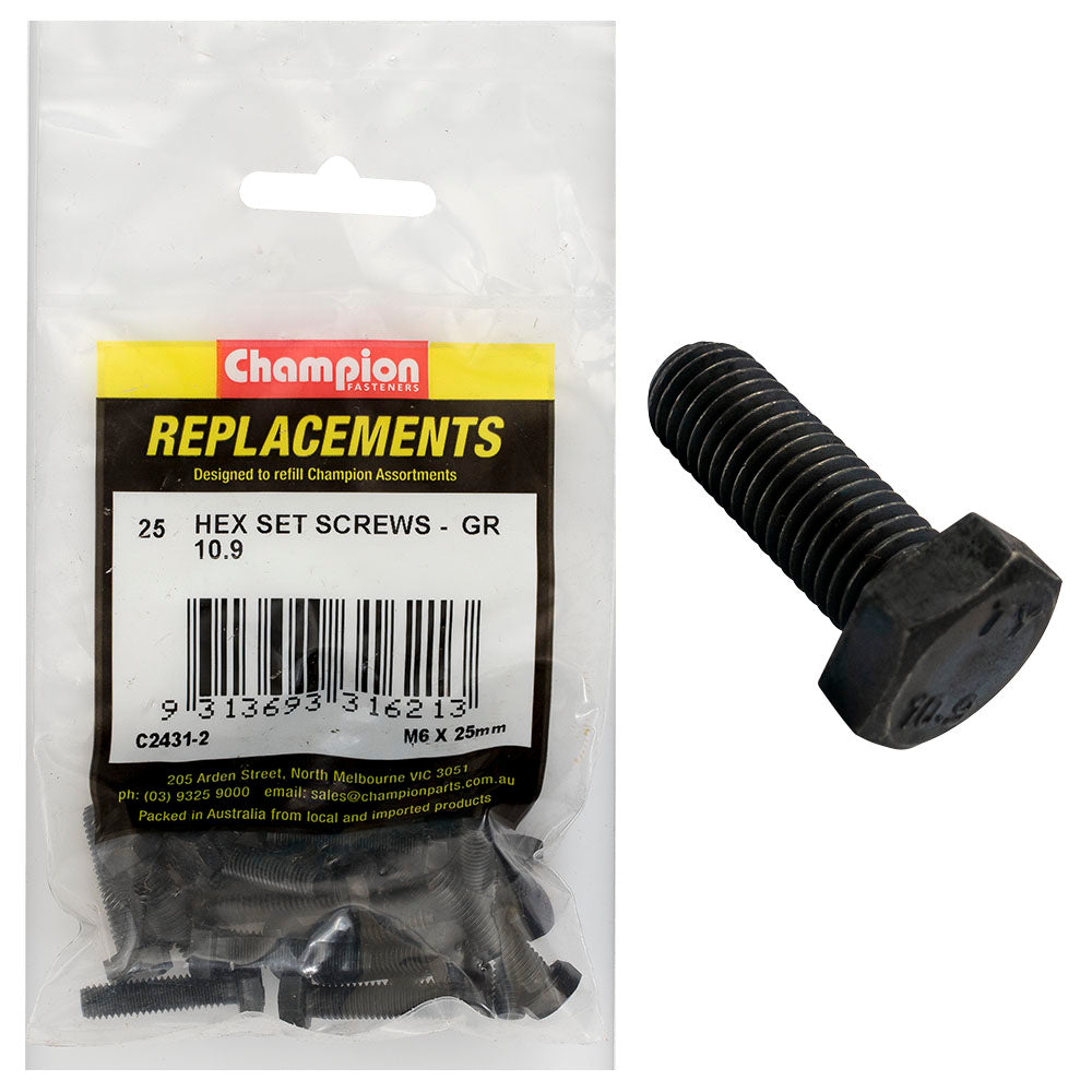 Champion Fasteners Hex Set Screw High Tensile M6 X 25mm Grade 10.9 C2431-2