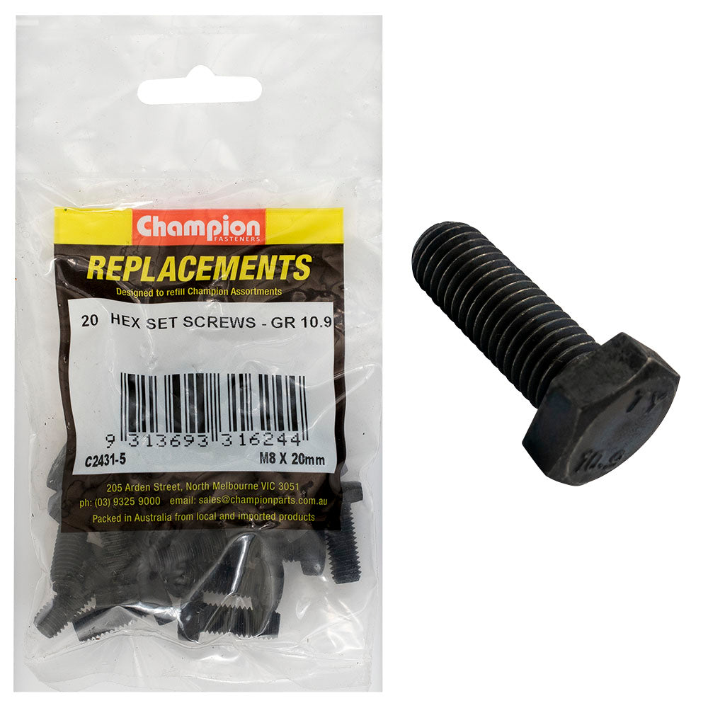 Champion Fasteners Hex Set Screw High Tensile M8 X 20mm Grade 10.9 C2431-5