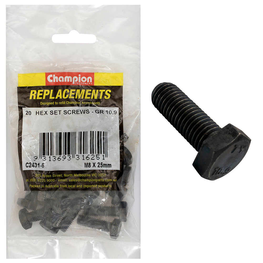 Champion Fasteners Hex Set Screw High Tensile M8 X 25mm Grade 10.9 C2431-6