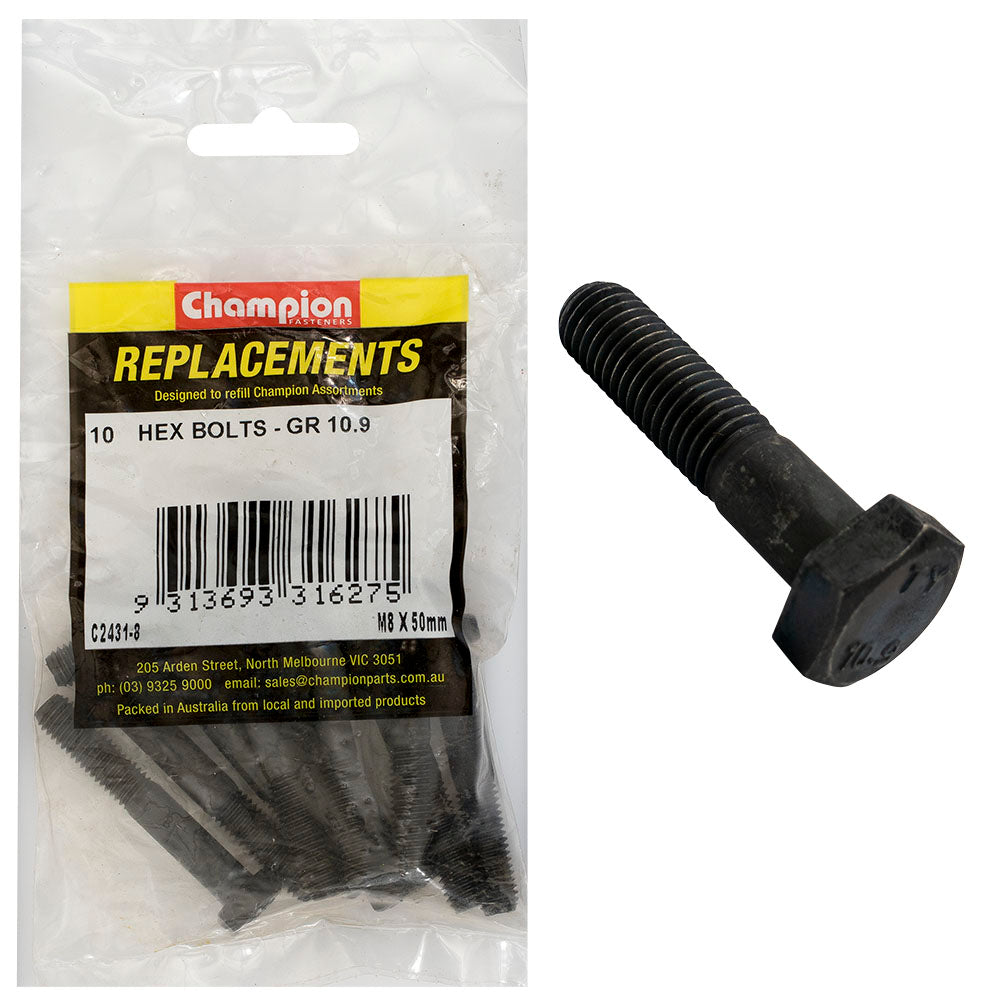 Champion Fasteners Hex Bolt High Tensile M8 X 50mm Grade 10.9 C2431-8