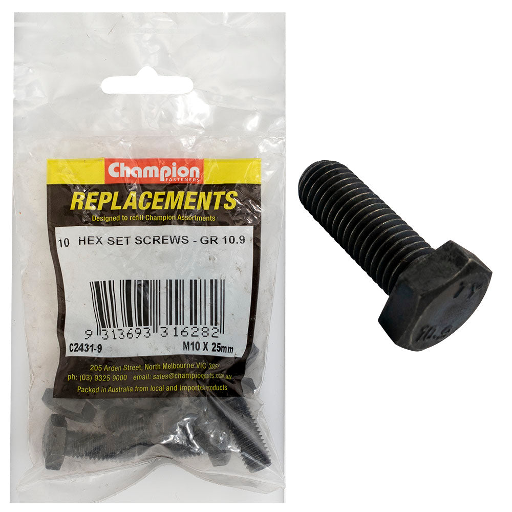 Champion Fasteners Hex Set Screw High Tensile M10 X 25mm Grade 10.9 C2431-9
