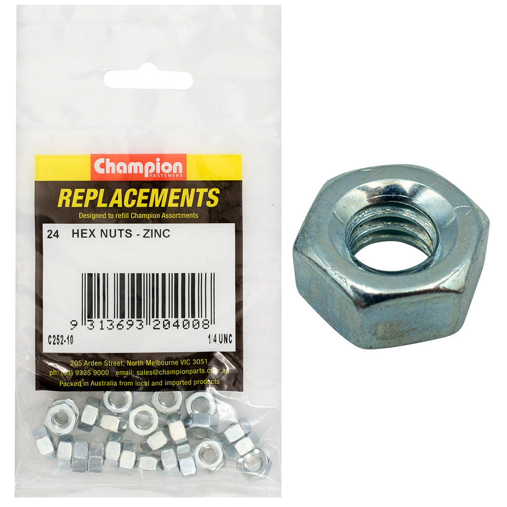 Champion Fasteners Hex Plain Nut 1/4In Unc Class 5 Blue Zinc Plated C252-10