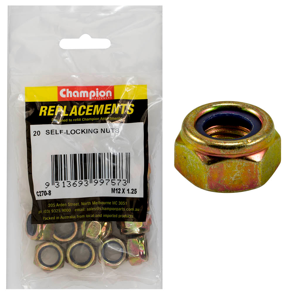 Champion Fasteners Hex Nut Self Locking Nylon Insert M12 X 1.25mm C270-8