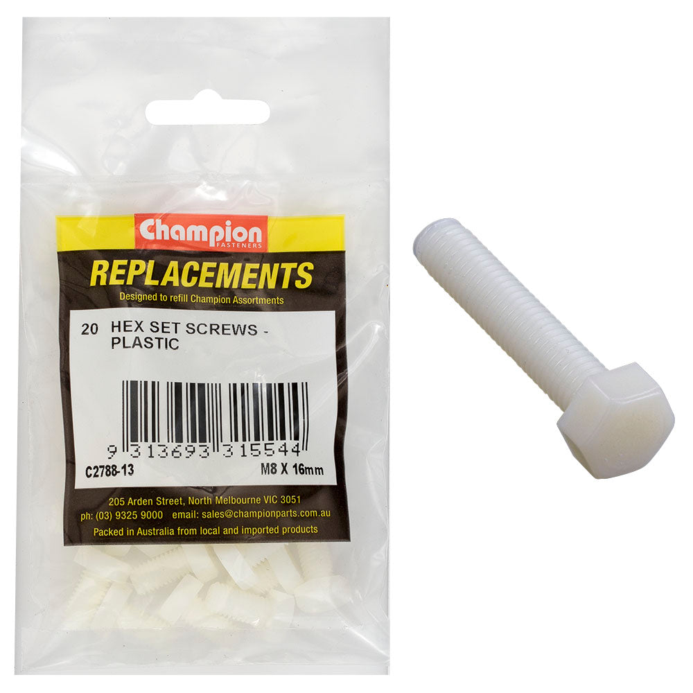 Champion Fasteners Hex Set Screw Plastic M8 X 16mm C2788-13