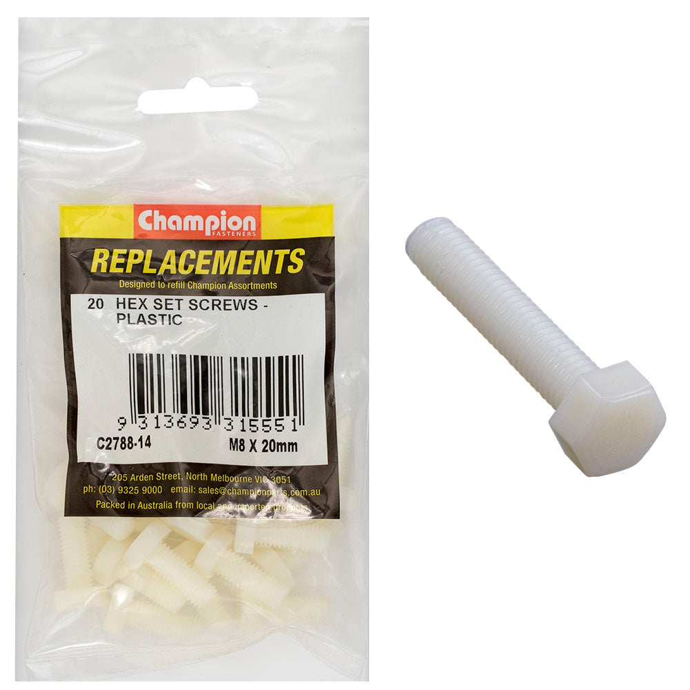 Champion Fasteners Hex Set Screw Plastic M8 X 20mm C2788-14