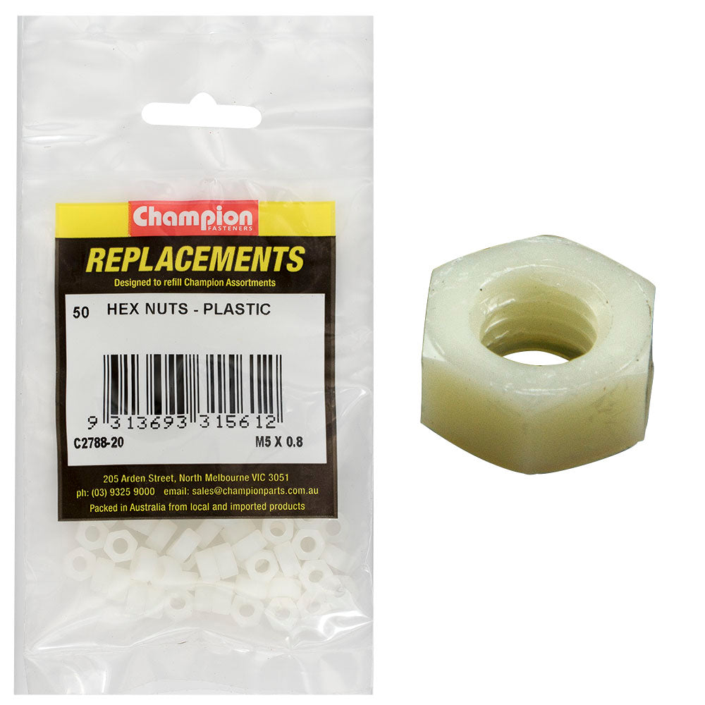 Champion Fasteners Hex Plain Nut Plastic M5 X 0.8mm C2788-20