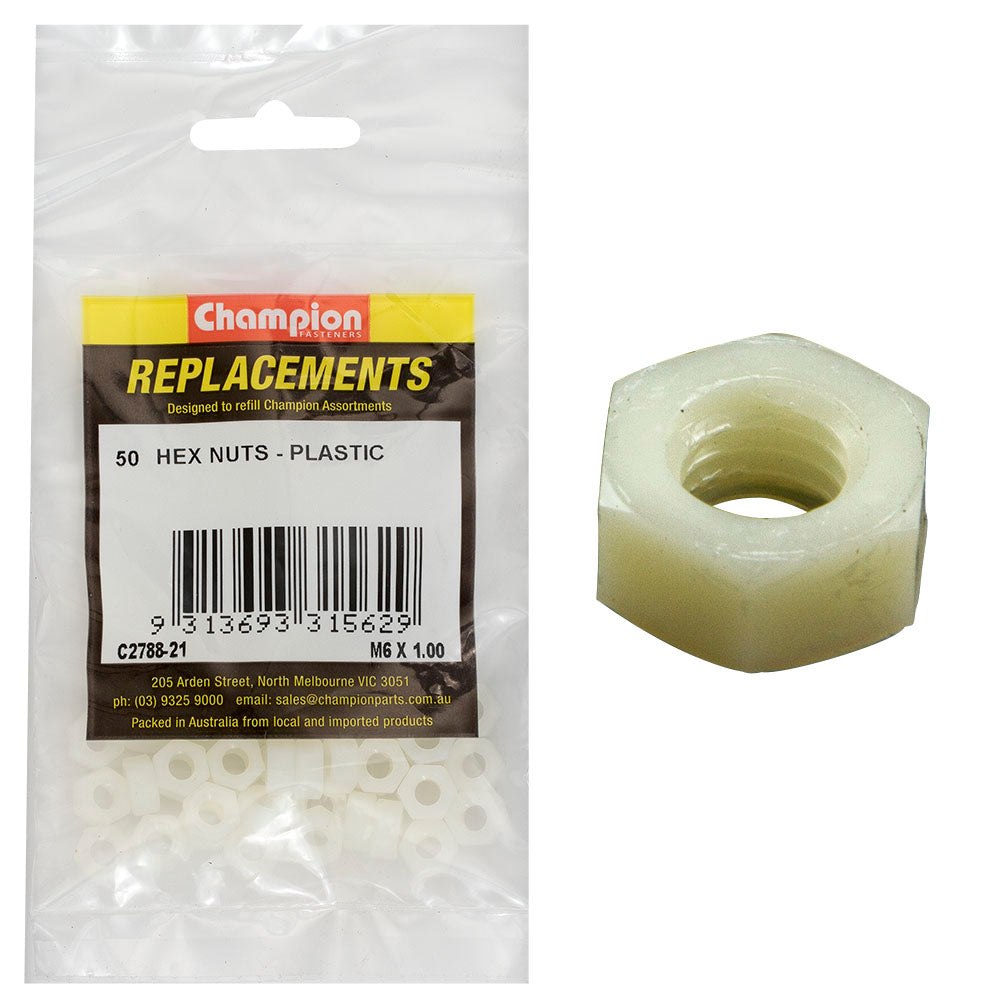 Champion Fasteners Hex Plain Nut Plastic M6 X 1.00mm C2788-21