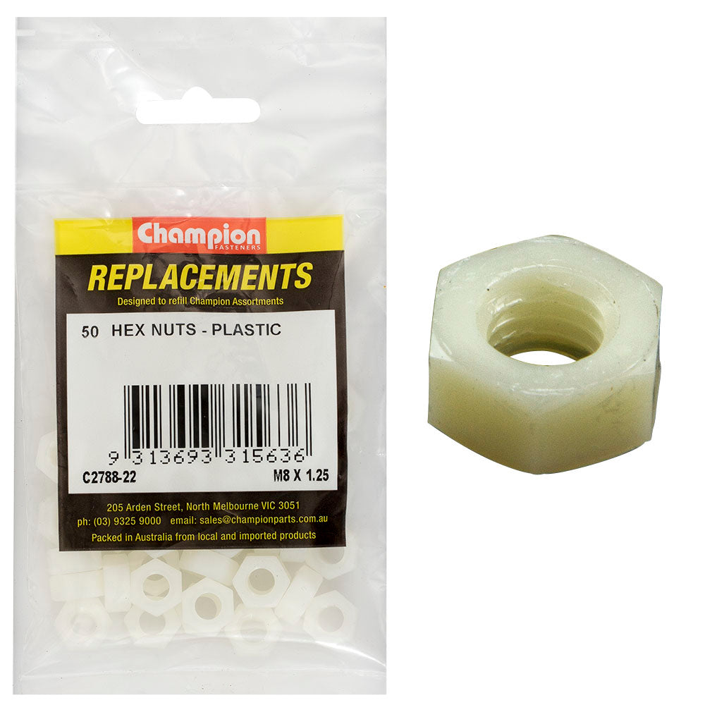 Champion Fasteners Hex Plain Nut Plastic M8 X 1.25mm C2788-22