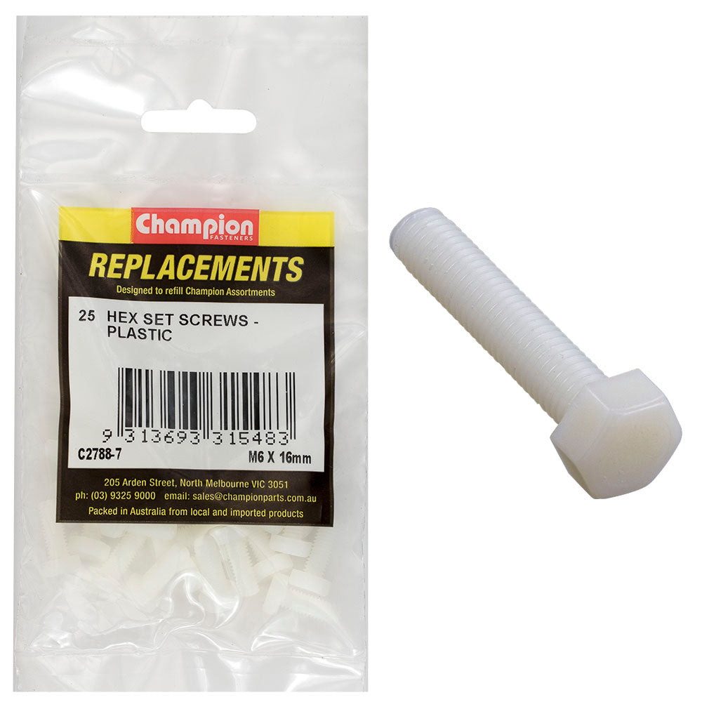 Champion Fasteners Hex Set Screw Plastic M6 X 16mm C2788-7