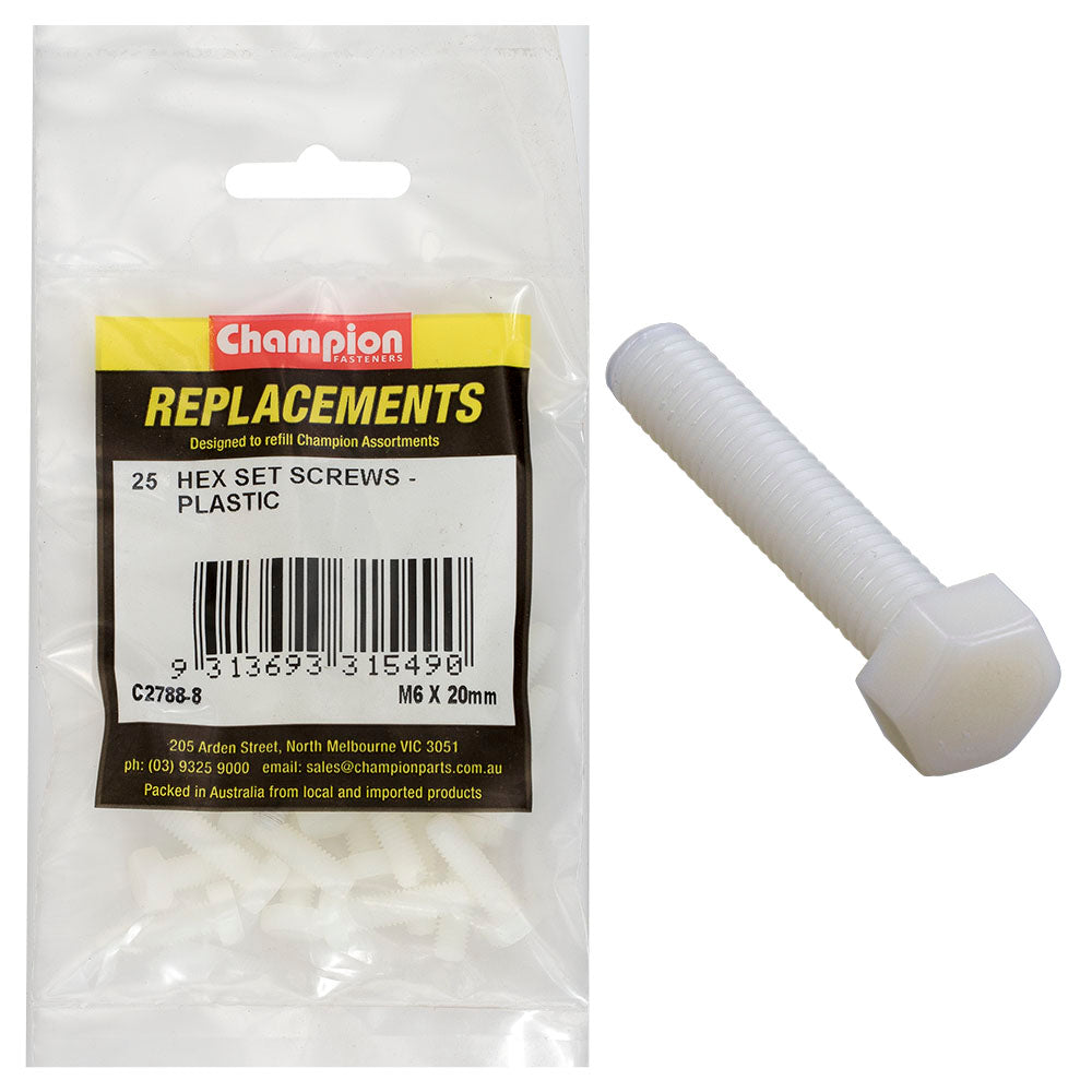 Champion Fasteners Hex Set Screw Plastic M6 X 20mm C2788-8