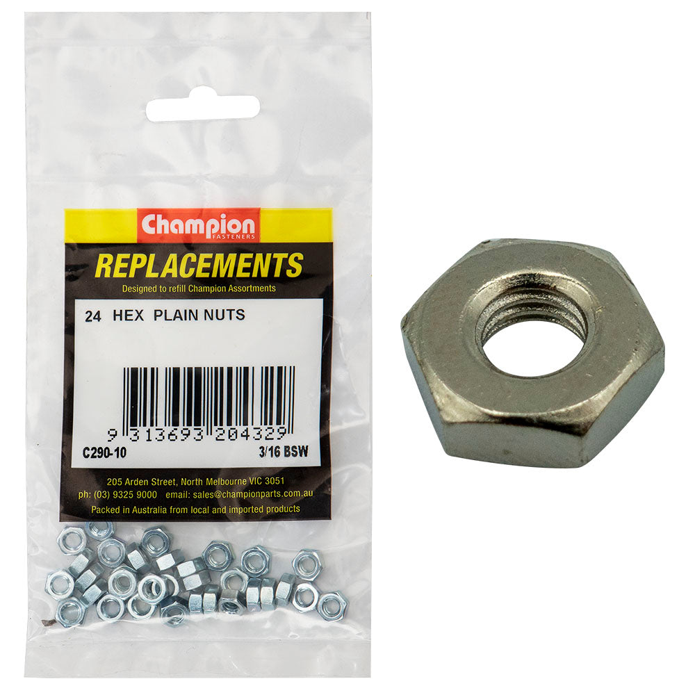 Champion Fasteners Hex Plain Nut 3/16In Unc Class 5 Blue Zinc Plated C290-10