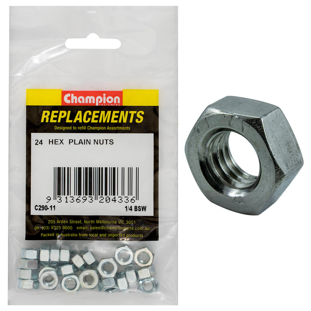 Champion Fasteners Hex Plain Nut 1/4In Unc Class 5 Blue Zinc Plated C290-11