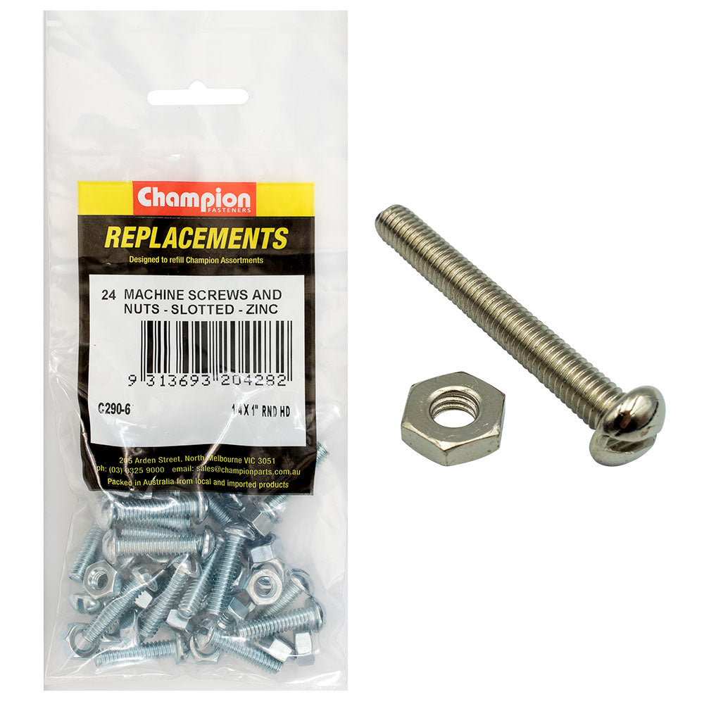 Champion Fasteners Machine Screw Round Head Slotted & Hex Plain Nut Unc 1/4In X 1In Zinc Plated C290-6