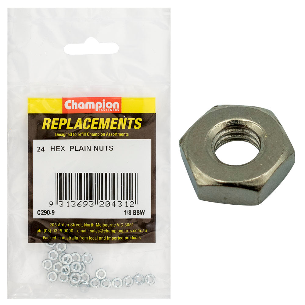 Champion Fasteners Hex Plain Nut 1/8In Unc Class 5 Blue Zinc Plated C290-9