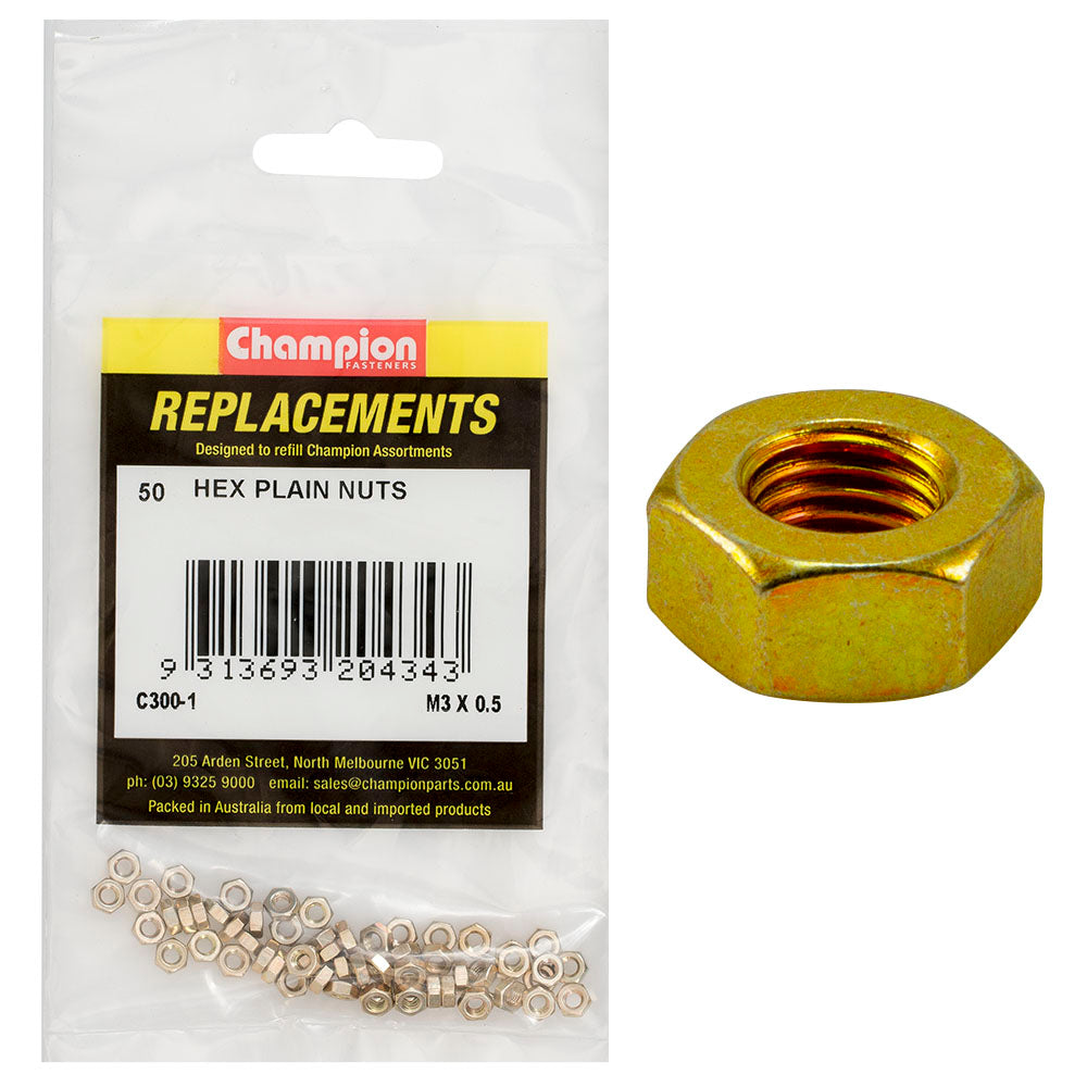 Champion Fasteners Hex Plain Nut High Tensile M3 X 0.5mm Class 8 C300-1