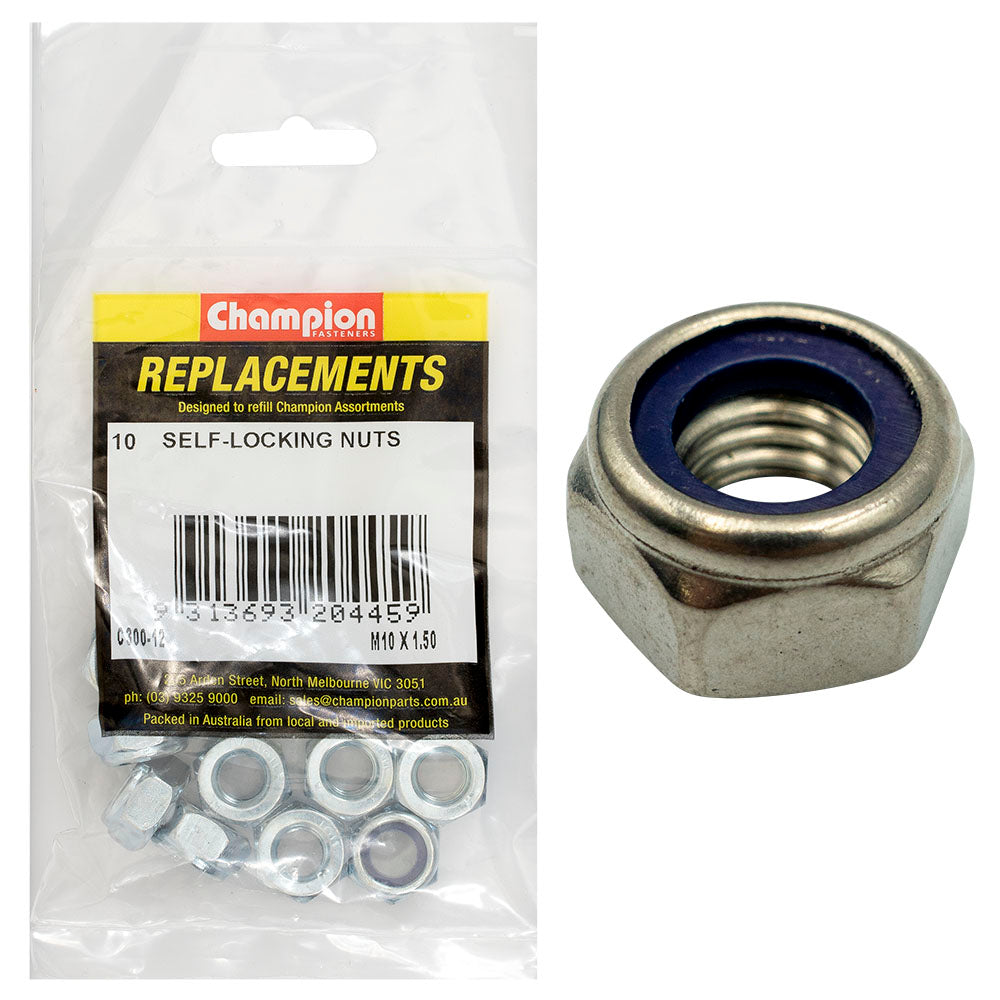 Champion Fasteners Hex Nut Self Locking Nylon Insert M10 X 1.5mm C300-12