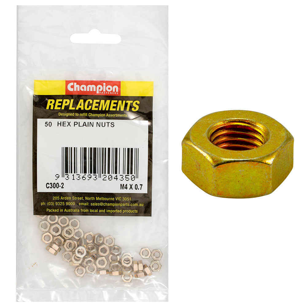 Champion Fasteners Hex Plain Nut High Tensile M4 X 0.7mm Class 8 C300-2