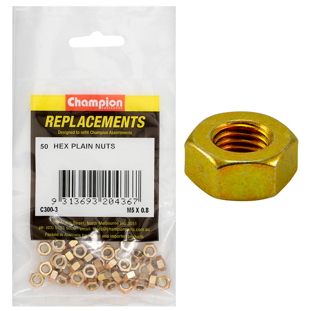 Champion Fasteners Hex Plain Nut High Tensile M5 X 0.8mm Class 8 C300-3