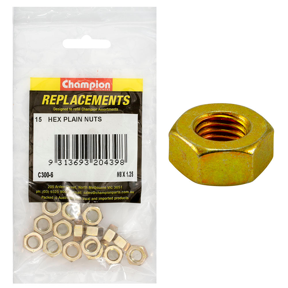Champion Fasteners Hex Plain Nut High Tensile M8 X 1.25mm Class 8 C300-6