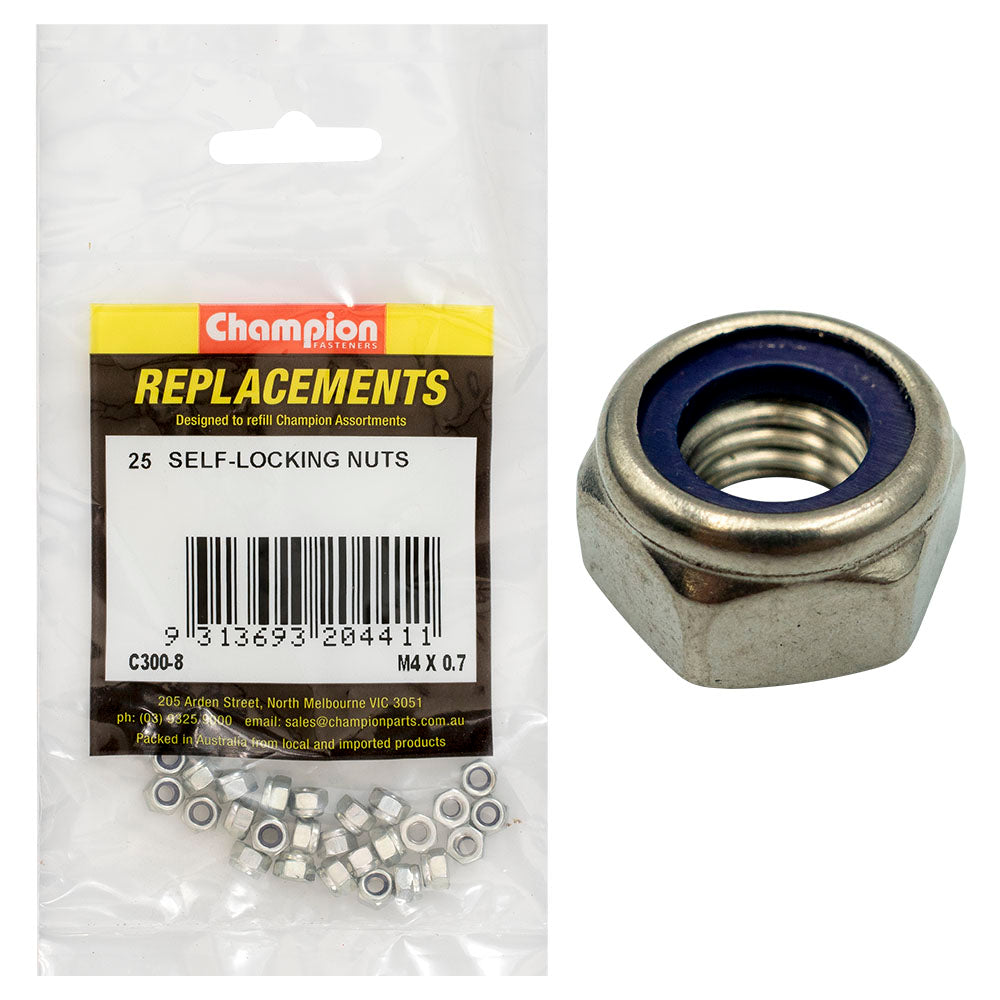 Champion Fasteners Hex Nut Self Locking Nylon Insert M4 X 0.7mm C300-8