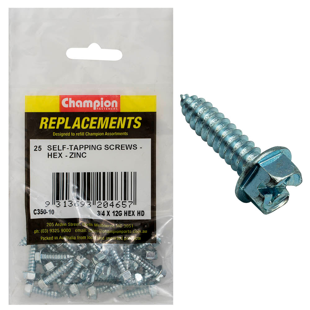 Champion Fasteners Self Tapper Screw Hex Combo 5.5 X 19mm Zinc Plated C350-10