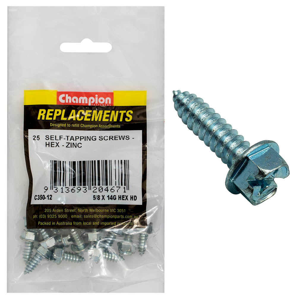 Champion Fasteners Self Tapper Screw Hex Combo 6.3 X 16mm Zinc Plated C350-12