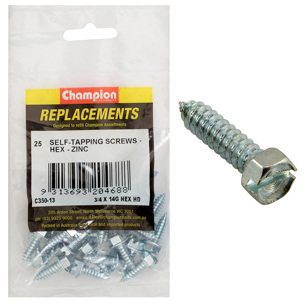 Champion Fasteners Self Tapper Screw Hex Combo 6.3 X 19mm Zinc Plated C350-13