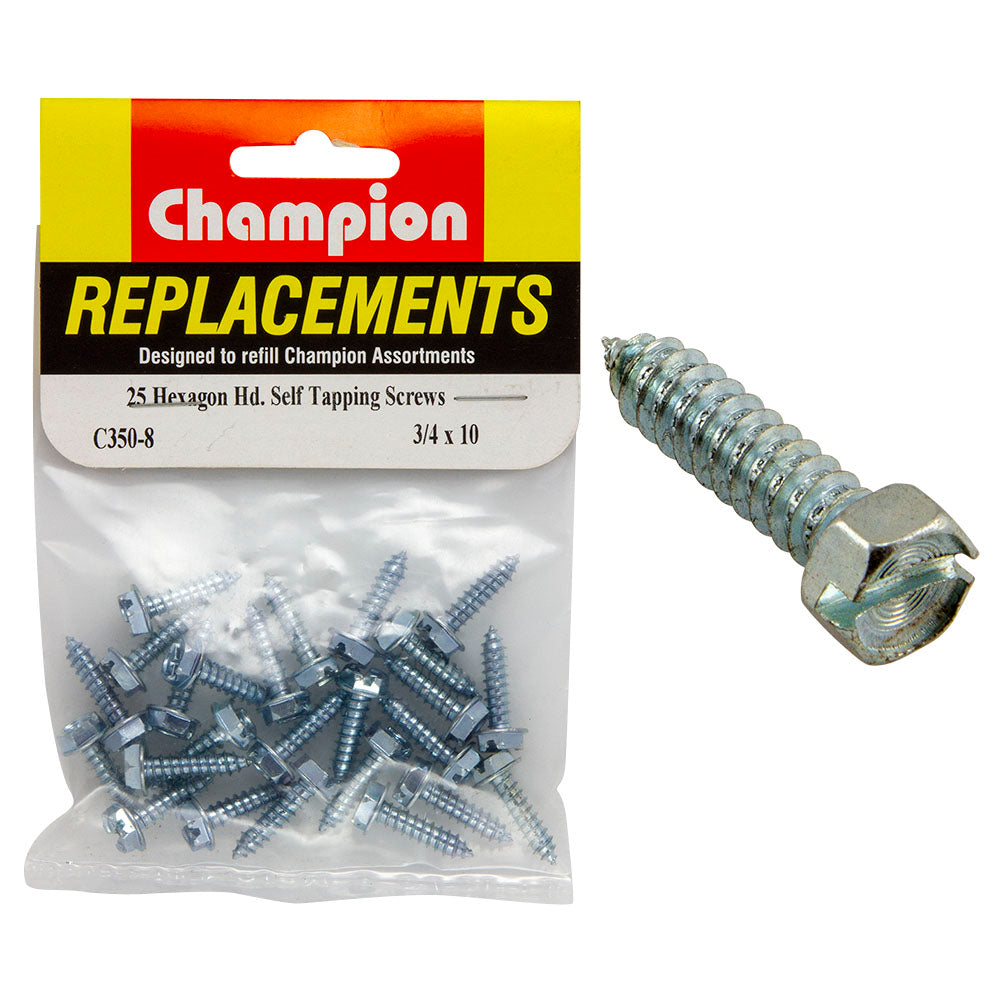 Champion Fasteners Self Tapper Screw Hex Combo 4.8 X 19mm Zinc Plated C350-8
