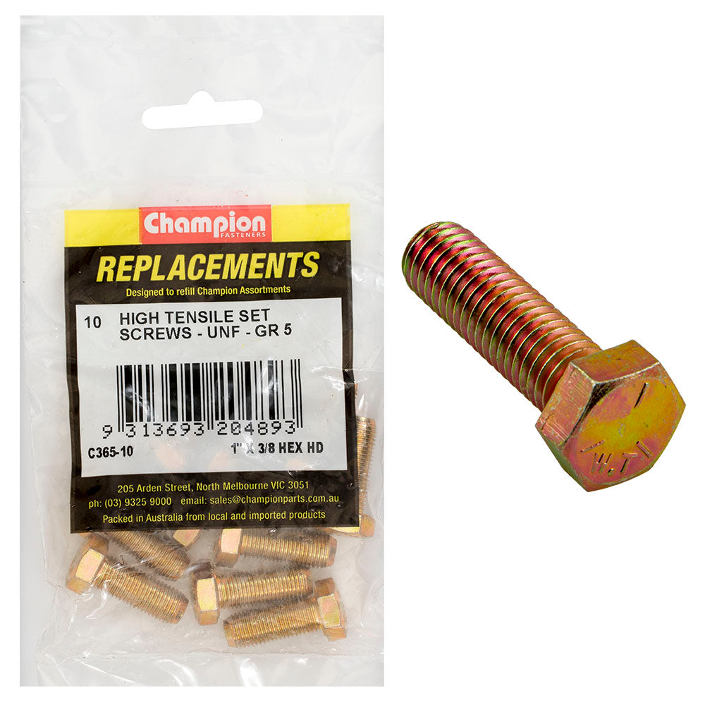 Champion Fasteners Hex Set Screw High Tensile 3/8In X 1In Unf Grade 5 C365-10