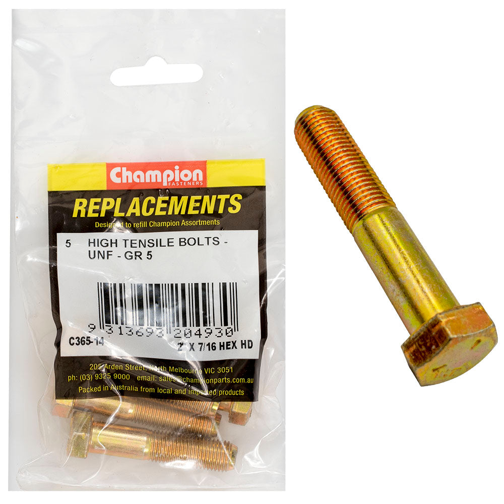 Champion Fasteners Hex Bolt High Tensile 7/16In X 2In Unf Grade 5 C365-14