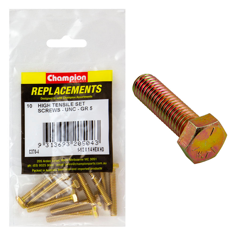 Champion Fasteners Hex Set Screw High Tensile 1/4In X 1 1/2In Unc Grade 5 C370-4