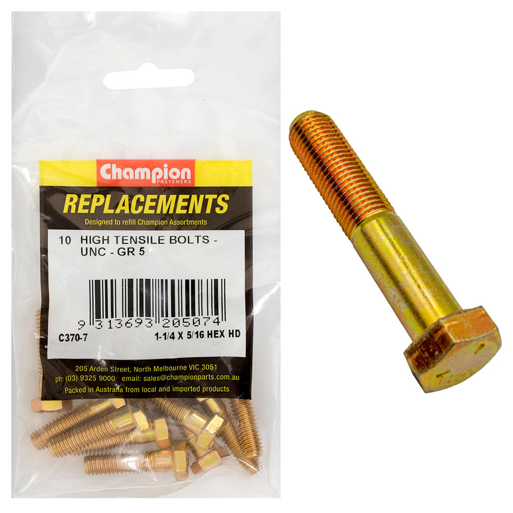 Champion Fasteners Hex Bolt High Tensile 5/16In X 1 1/4In Unc Grade 5 C370-7