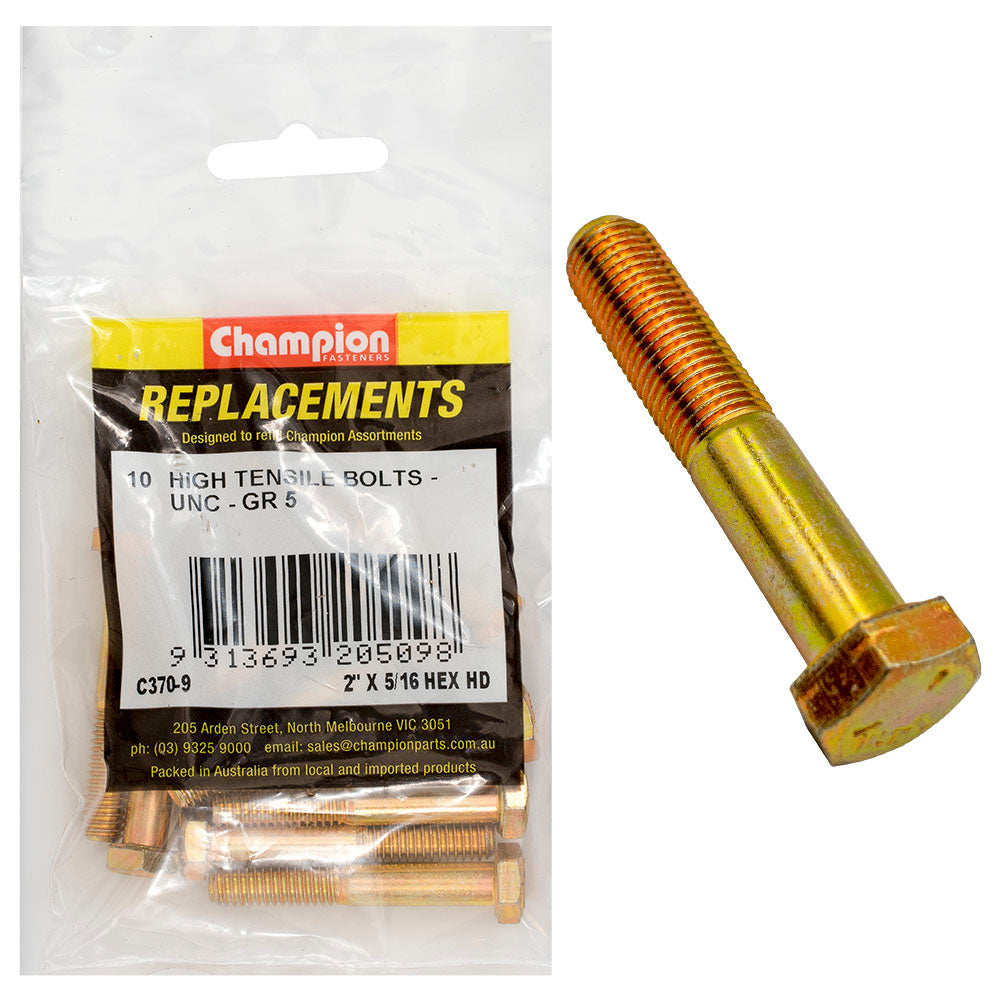 Champion Fasteners Hex Bolt High Tensile 5/16In X 2In Unc Grade 5 C370-9