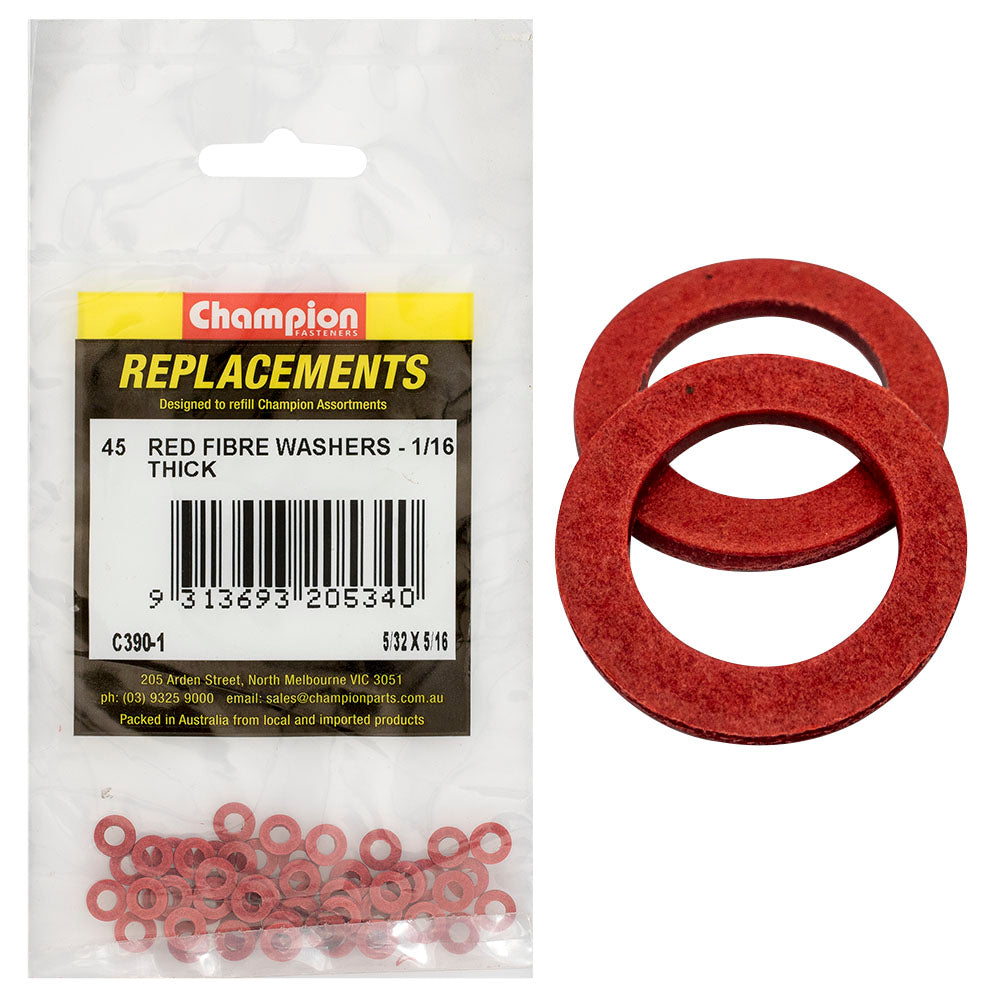 Champion Fasteners Washer Flat Fibre 5/32In X 5/16In X 1/16In Red C390-1