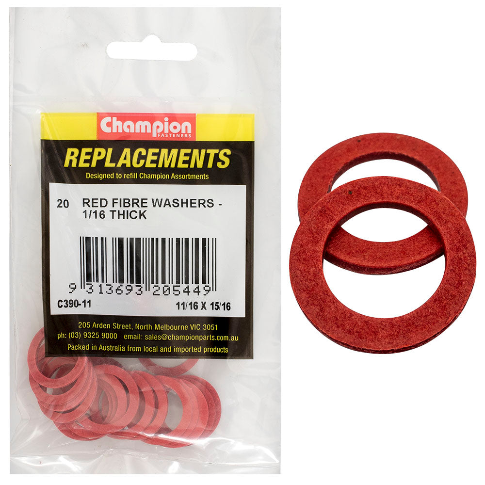 Champion Fasteners Washer Flat Fibre 11/16In X 15/16In X 1/16In Red C390-11