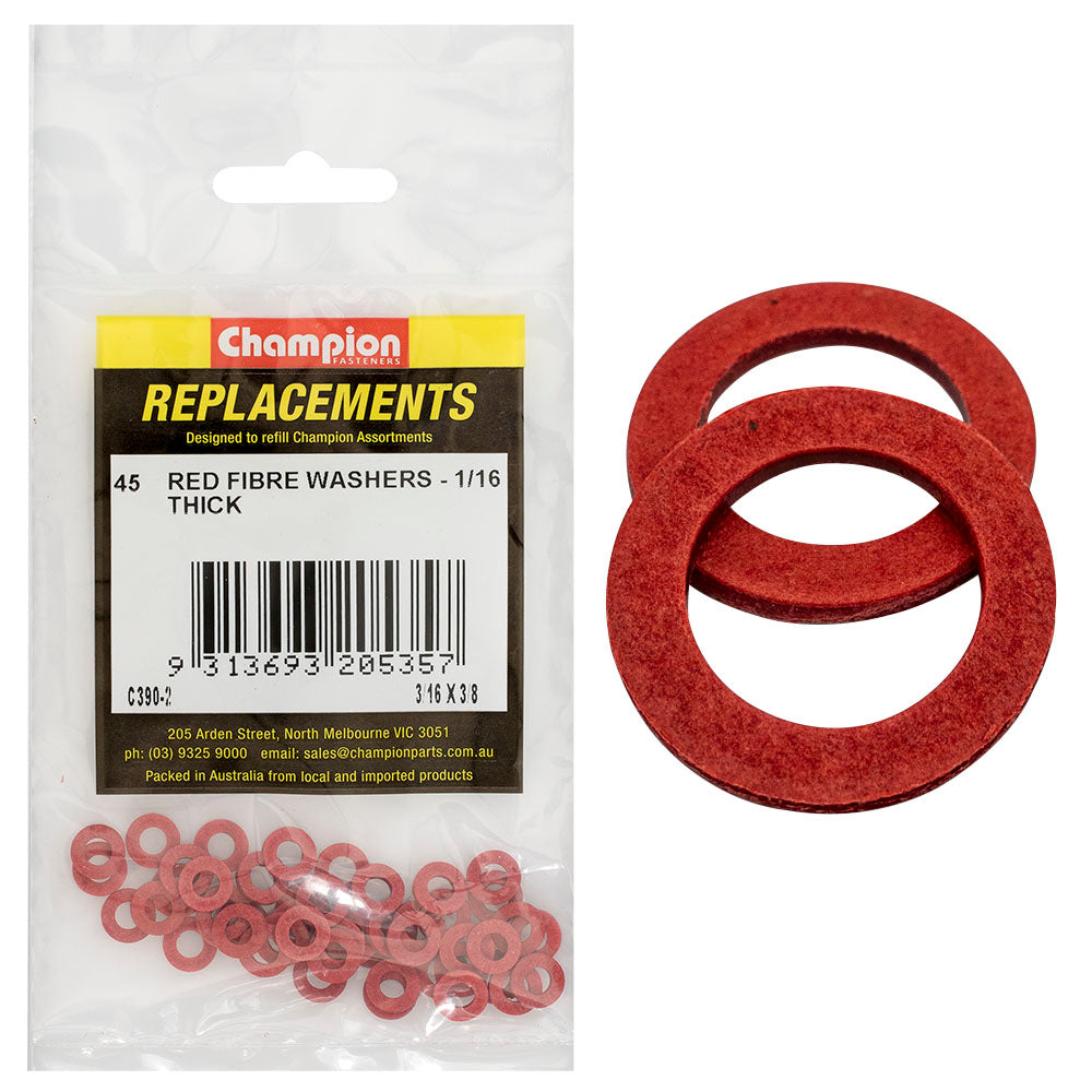 Champion Fasteners Washer Flat Fibre 3/16In X 3/8In X 1/16In Red C390-2
