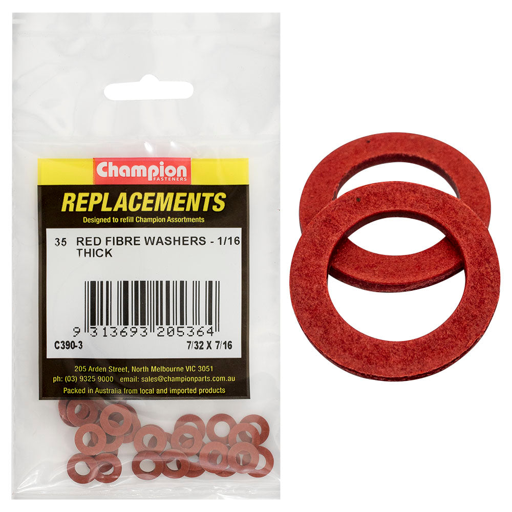 Champion Fasteners Washer Flat Fibre 7/32In X 7/16In X 1/16In Red C390-3